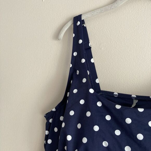 Lands End Womens Square Neck Underwire Tankini Swim Top Polka Dot Blue Size 22W - Picture 2 of 10